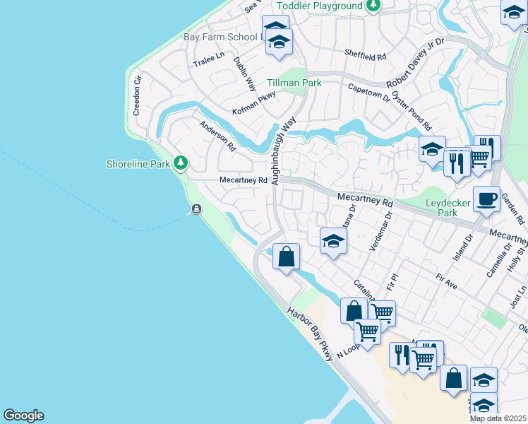 map of restaurants, bars, coffee shops, grocery stores, and more near 234 Bannister Court in Alameda