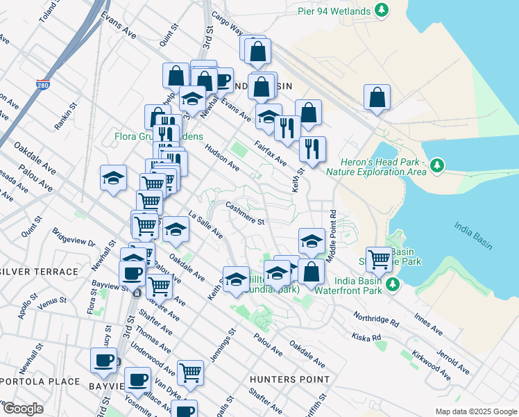 map of restaurants, bars, coffee shops, grocery stores, and more near in San Francisco