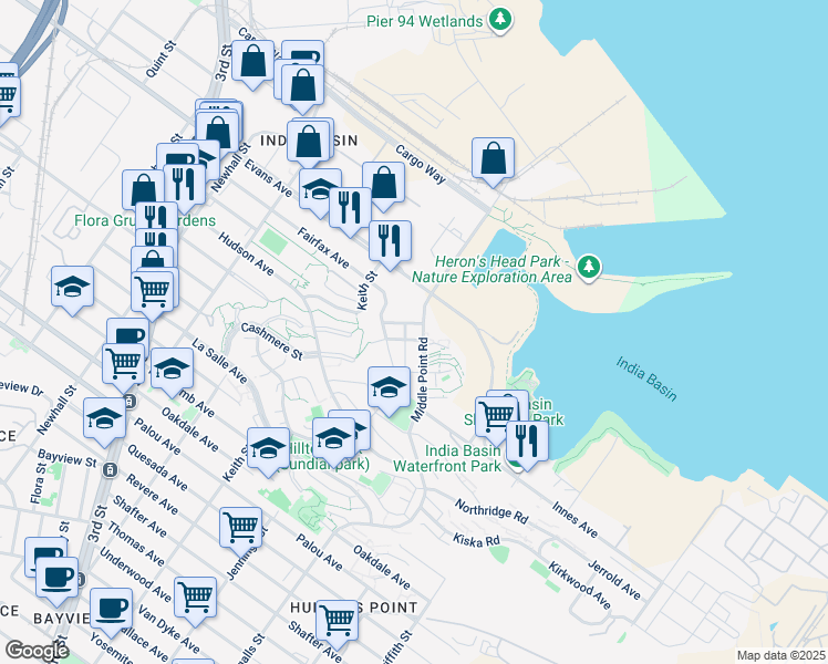 map of restaurants, bars, coffee shops, grocery stores, and more near 280 Acacia Avenue in San Francisco