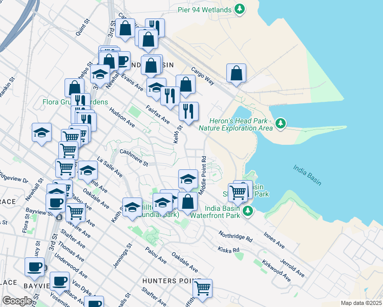 map of restaurants, bars, coffee shops, grocery stores, and more near 280 Acacia Avenue in San Francisco