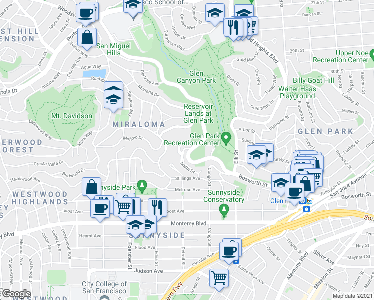 map of restaurants, bars, coffee shops, grocery stores, and more near in San Francisco