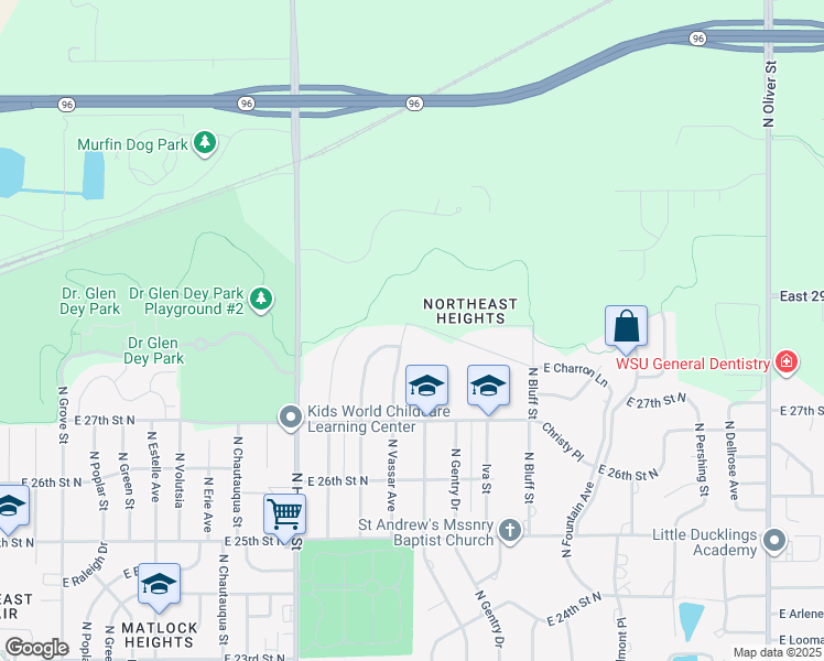 map of restaurants, bars, coffee shops, grocery stores, and more near 2946 North Vassar Avenue in Wichita