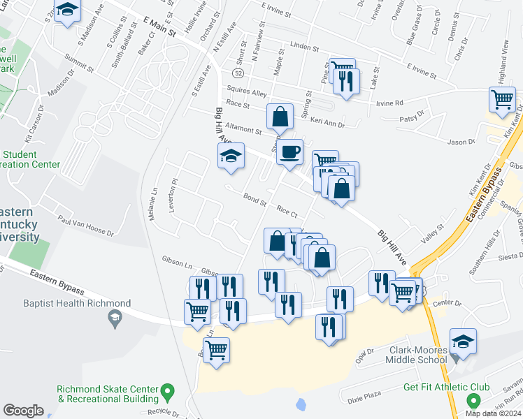 map of restaurants, bars, coffee shops, grocery stores, and more near 200 Boggs Lane in Richmond