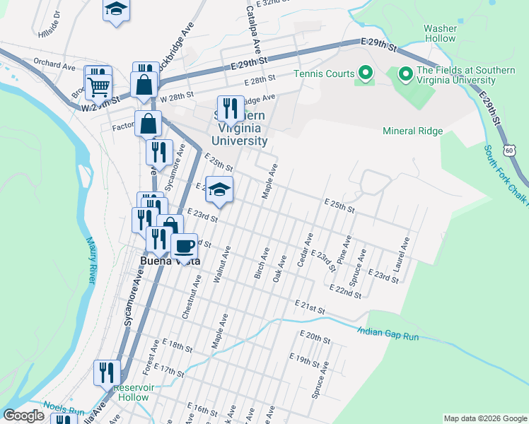 map of restaurants, bars, coffee shops, grocery stores, and more near 451-499 East 24th Street in Buena Vista