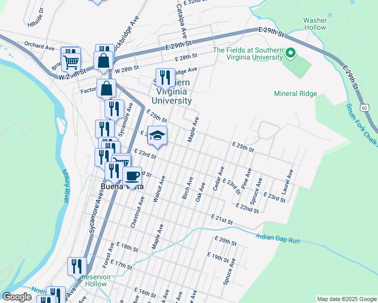 map of restaurants, bars, coffee shops, grocery stores, and more near 451-499 East 24th Street in Buena Vista