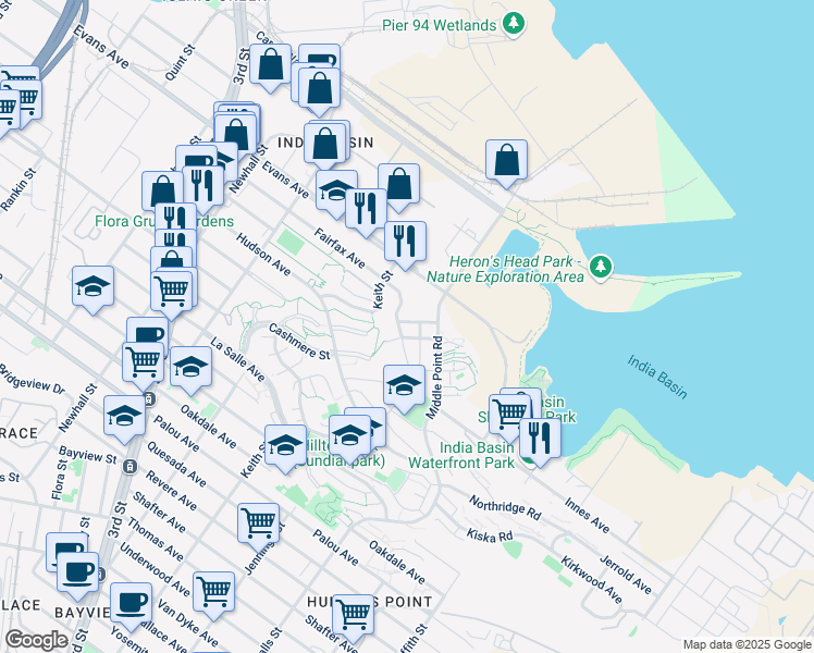 map of restaurants, bars, coffee shops, grocery stores, and more near 280 Acacia Avenue in San Francisco