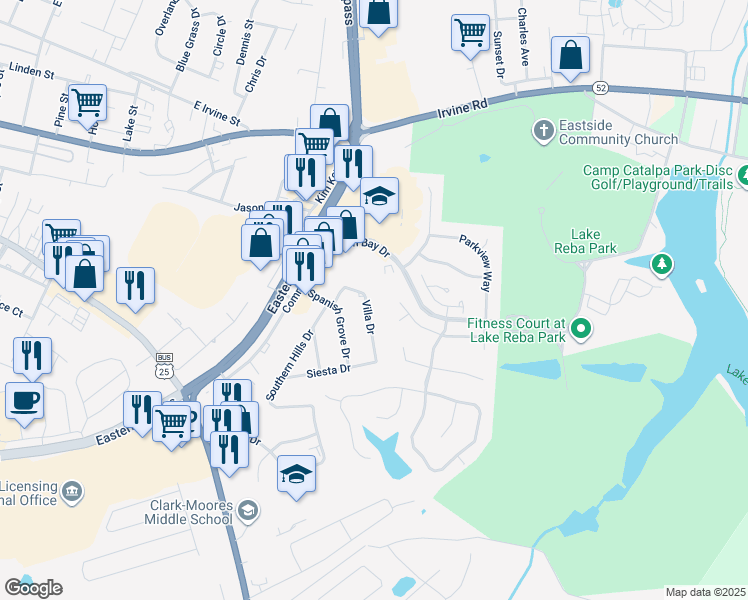 map of restaurants, bars, coffee shops, grocery stores, and more near 249 Park Lakes Drive in Richmond
