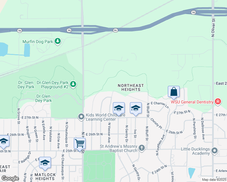 map of restaurants, bars, coffee shops, grocery stores, and more near 2946 North Vassar in Wichita
