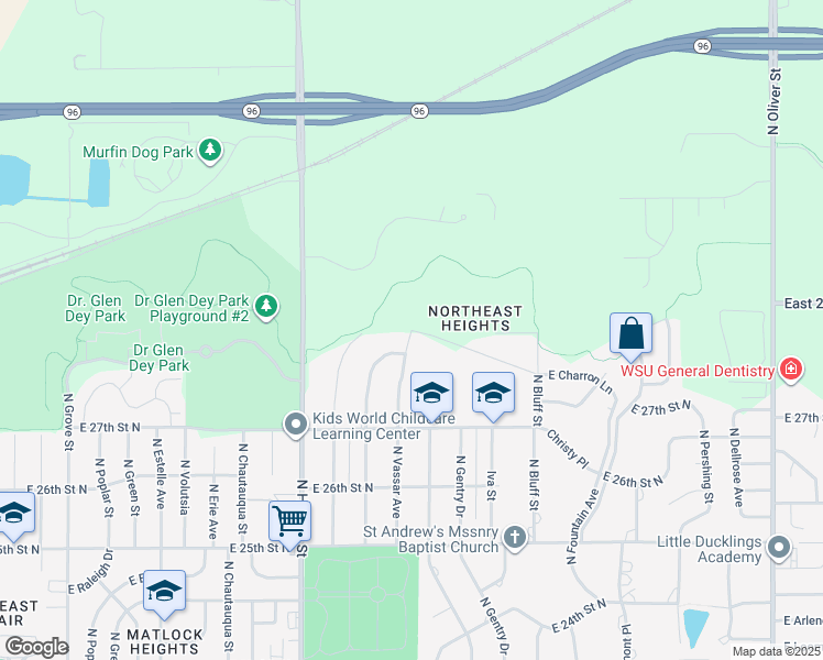 map of restaurants, bars, coffee shops, grocery stores, and more near 2946 North Vassar in Wichita