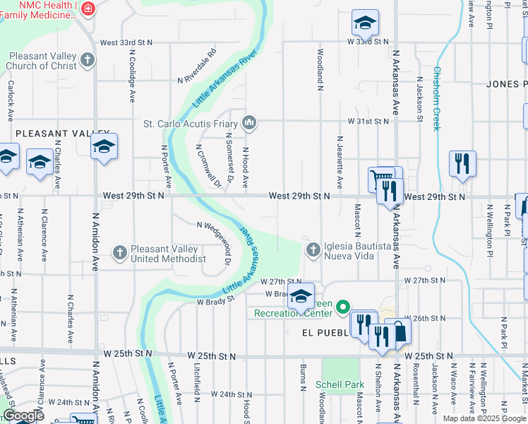 map of restaurants, bars, coffee shops, grocery stores, and more near 2957 Salina Court in Wichita