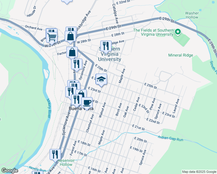 map of restaurants, bars, coffee shops, grocery stores, and more near 2355 Walnut Avenue in Buena Vista