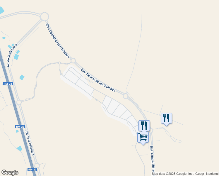 map of restaurants, bars, coffee shops, grocery stores, and more near Bulevar Central de las Cañadas in Murcia
