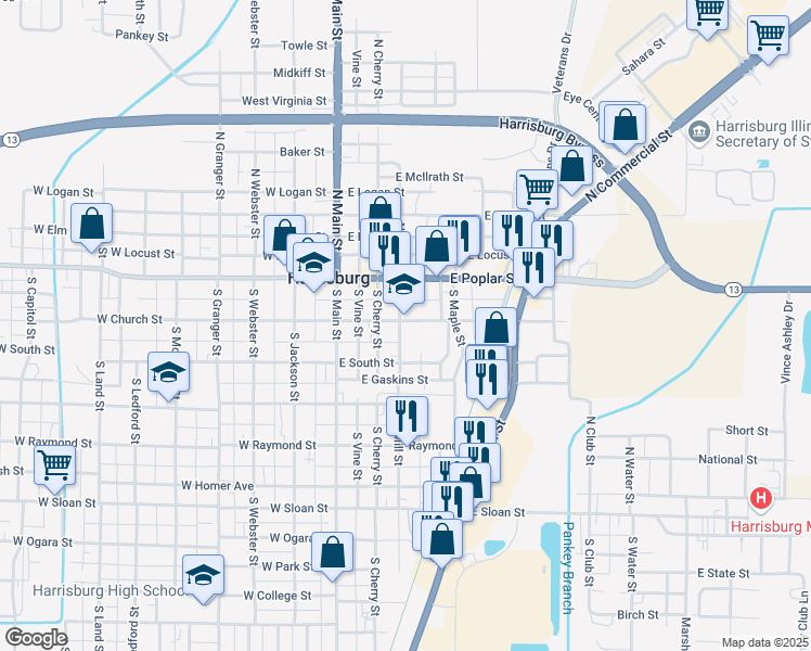map of restaurants, bars, coffee shops, grocery stores, and more near 315 East Church Street in Harrisburg