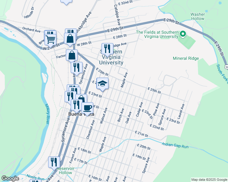 map of restaurants, bars, coffee shops, grocery stores, and more near 2355 Walnut Avenue in Buena Vista