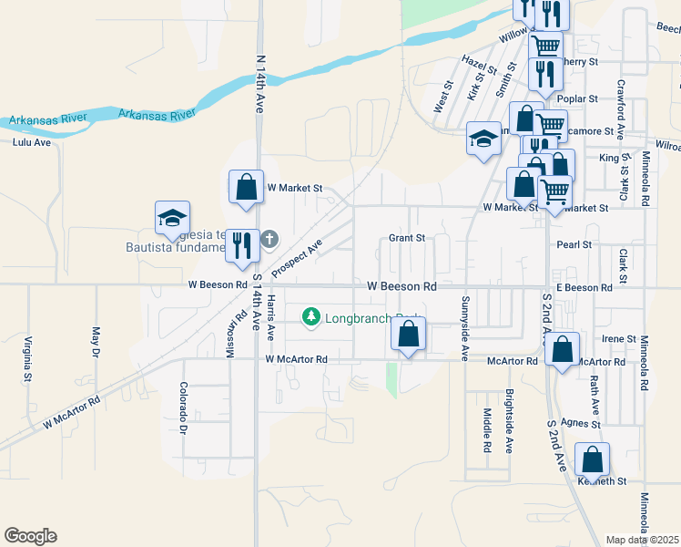 map of restaurants, bars, coffee shops, grocery stores, and more near 811 Prospect Avenue in Dodge City