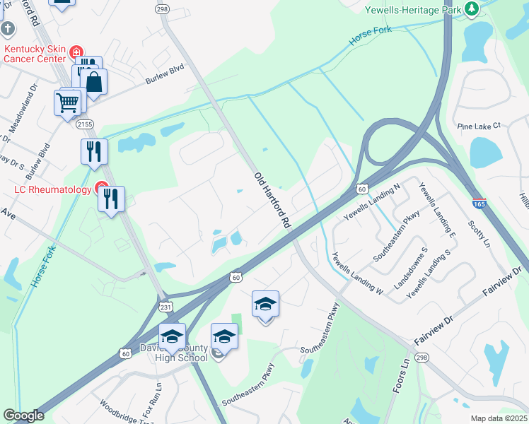map of restaurants, bars, coffee shops, grocery stores, and more near 1916-1920 Hacienda Lane in Owensboro