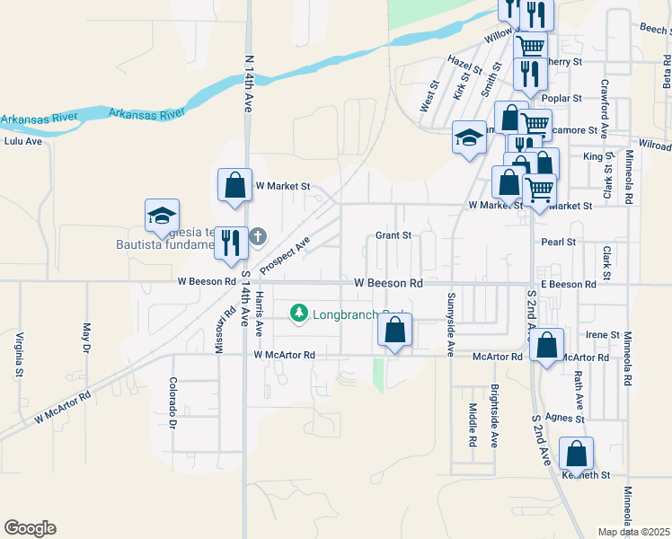 map of restaurants, bars, coffee shops, grocery stores, and more near 811 Prospect Avenue in Dodge City