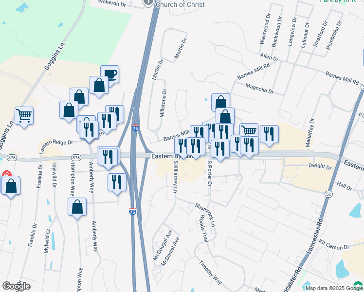 map of restaurants, bars, coffee shops, grocery stores, and more near 100 North Killarney Lane in Richmond