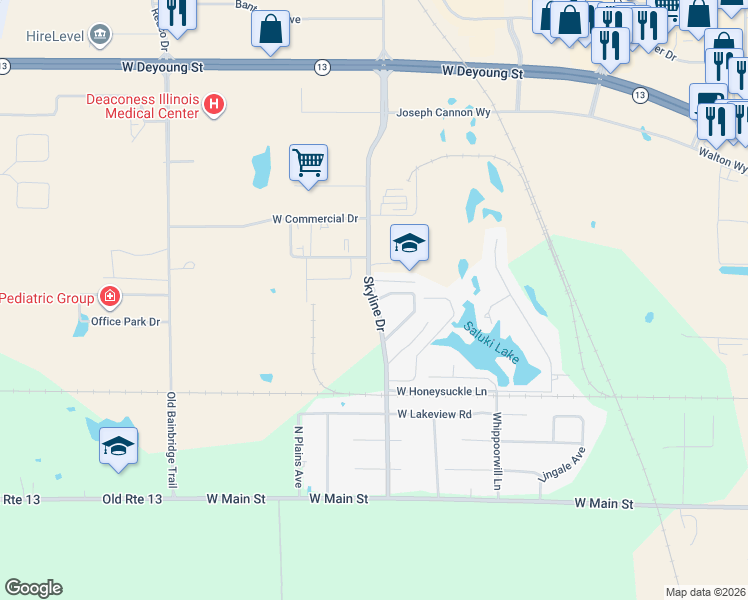 map of restaurants, bars, coffee shops, grocery stores, and more near 703 Skyline Drive in Marion