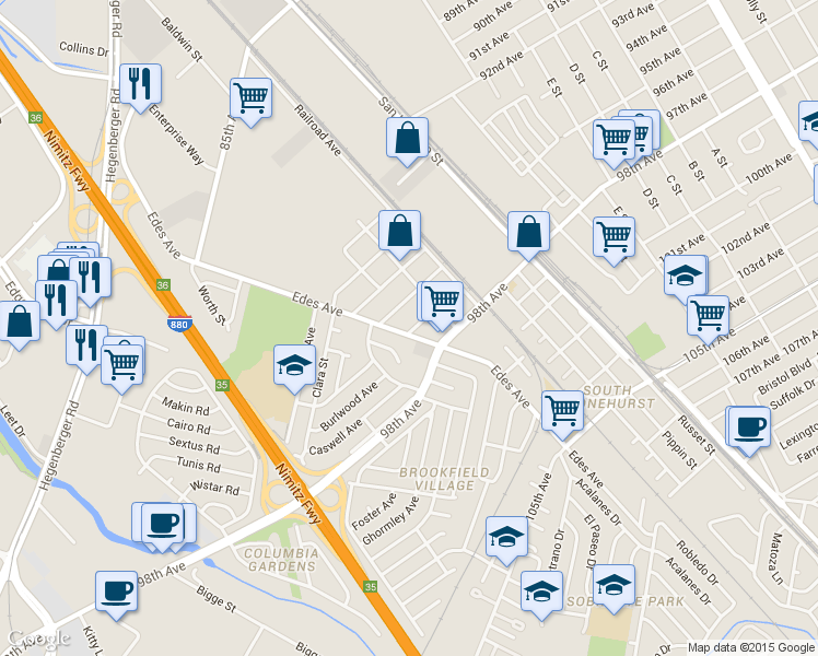 map of restaurants, bars, coffee shops, grocery stores, and more near in Oakland