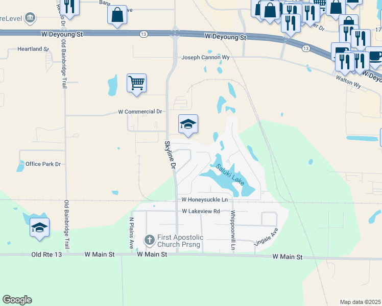 map of restaurants, bars, coffee shops, grocery stores, and more near 3201A Jamie Avenue in Marion