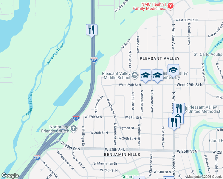 map of restaurants, bars, coffee shops, grocery stores, and more near 2918 N Halstead St in Wichita