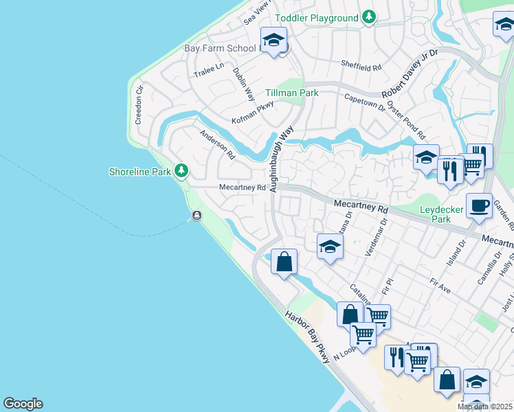 map of restaurants, bars, coffee shops, grocery stores, and more near 234 Bannister Court in Alameda