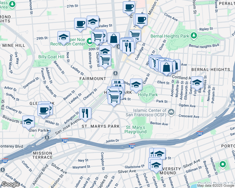 map of restaurants, bars, coffee shops, grocery stores, and more near 2 Leese Street in San Francisco