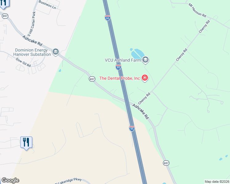 map of restaurants, bars, coffee shops, grocery stores, and more near 10386 Ashcake Road in Ashland