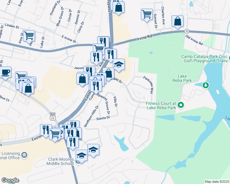 map of restaurants, bars, coffee shops, grocery stores, and more near 2 Villa Drive in Richmond