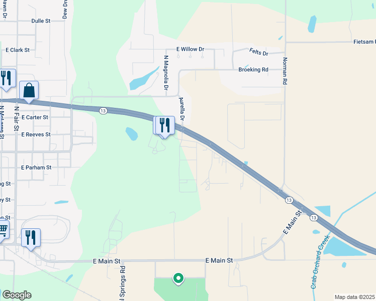 map of restaurants, bars, coffee shops, grocery stores, and more near Adams Dr in Marion