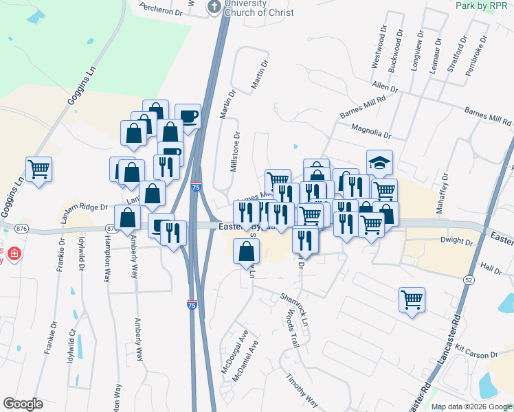 map of restaurants, bars, coffee shops, grocery stores, and more near 100 North Killarney Lane in Richmond
