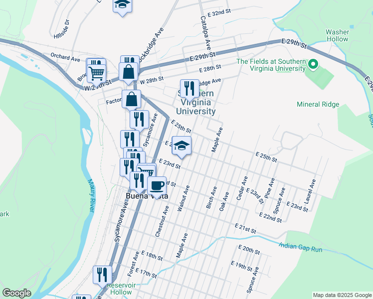 map of restaurants, bars, coffee shops, grocery stores, and more near 2400 Chestnut Avenue in Buena Vista