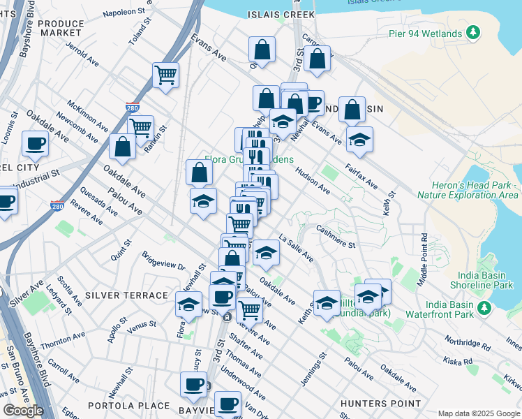 map of restaurants, bars, coffee shops, grocery stores, and more near in San Francisco