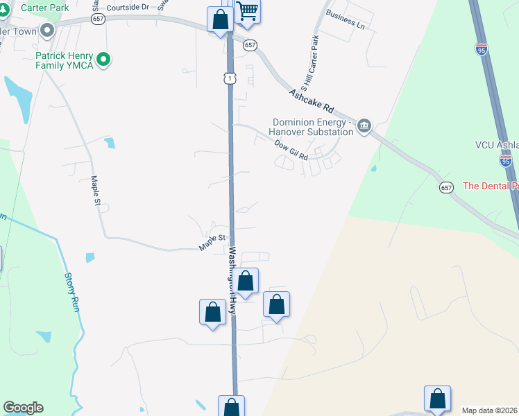 map of restaurants, bars, coffee shops, grocery stores, and more near 12190 Washington Highway in Ashland