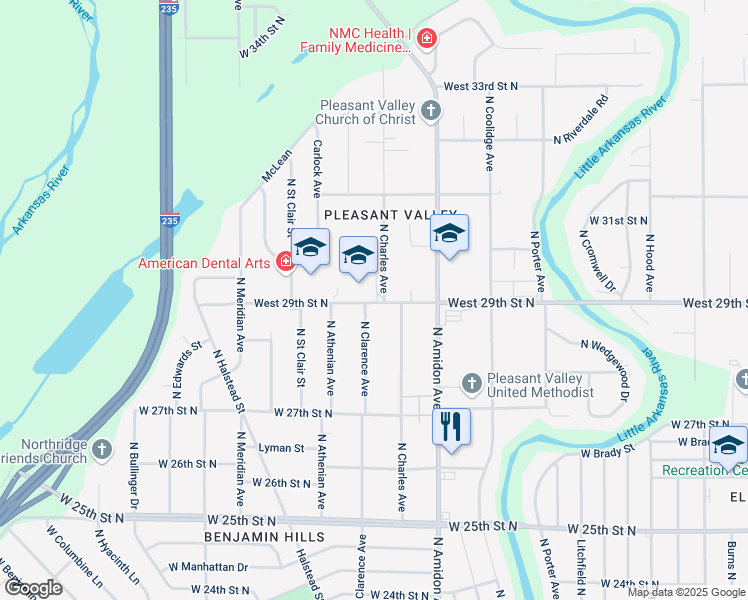 map of restaurants, bars, coffee shops, grocery stores, and more near 2000 West 29th Street North in Wichita