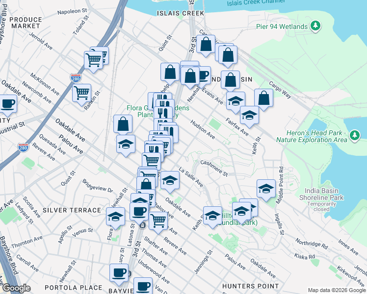 map of restaurants, bars, coffee shops, grocery stores, and more near 1499 Kirkwood Court in San Francisco