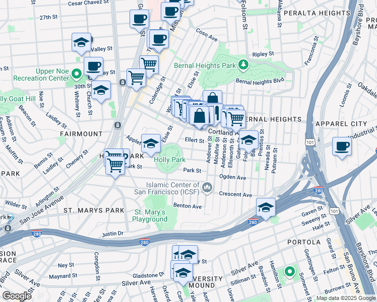 map of restaurants, bars, coffee shops, grocery stores, and more near 22 Newman Street in San Francisco