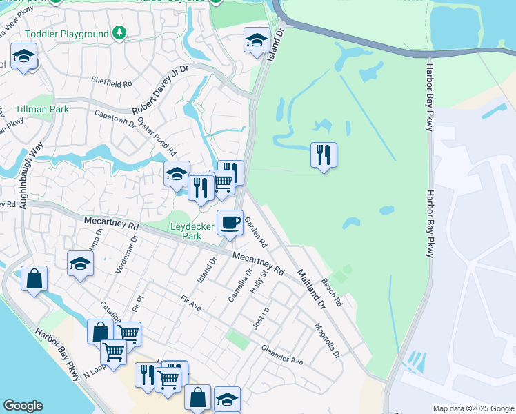 map of restaurants, bars, coffee shops, grocery stores, and more near in Alameda