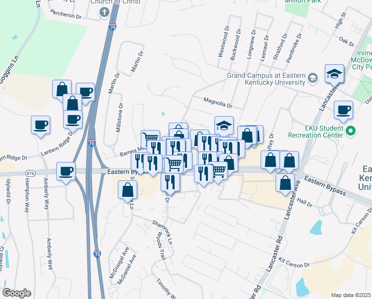 map of restaurants, bars, coffee shops, grocery stores, and more near 240 Saint George Street in Richmond