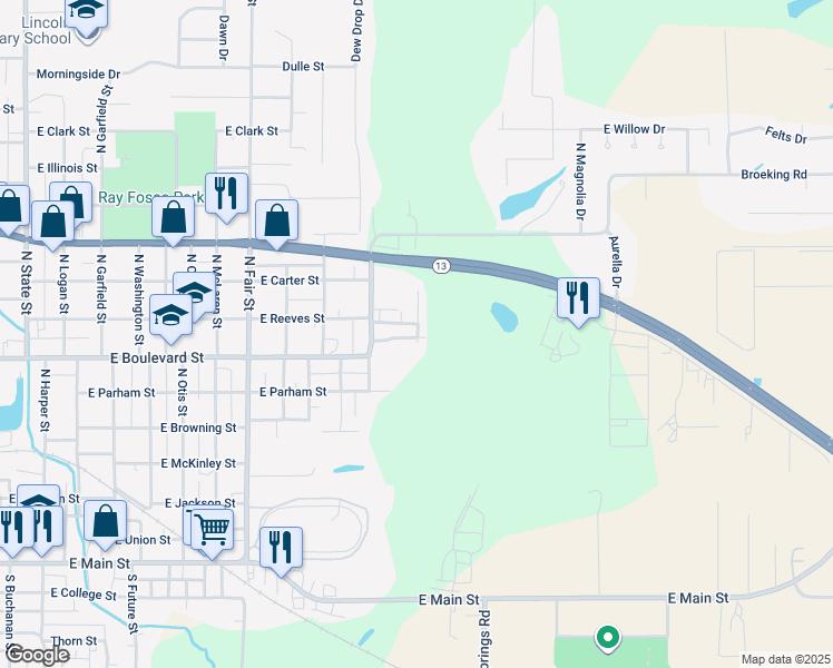 map of restaurants, bars, coffee shops, grocery stores, and more near 910 Independence Avenue in Marion