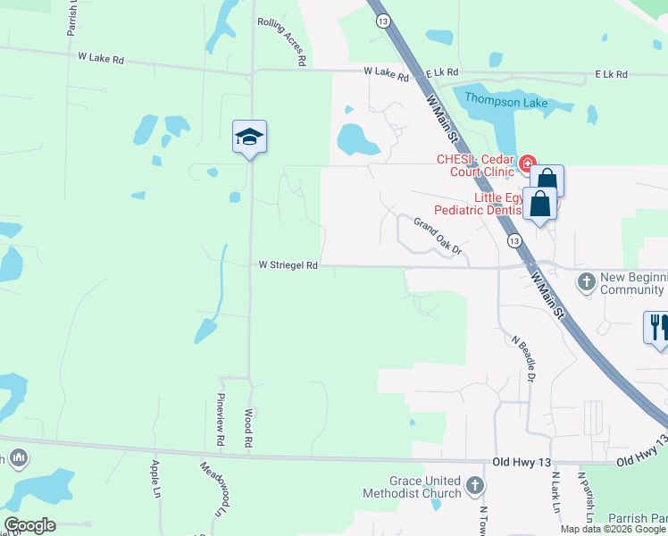 map of restaurants, bars, coffee shops, grocery stores, and more near 3125 West Striegel Road in Carbondale