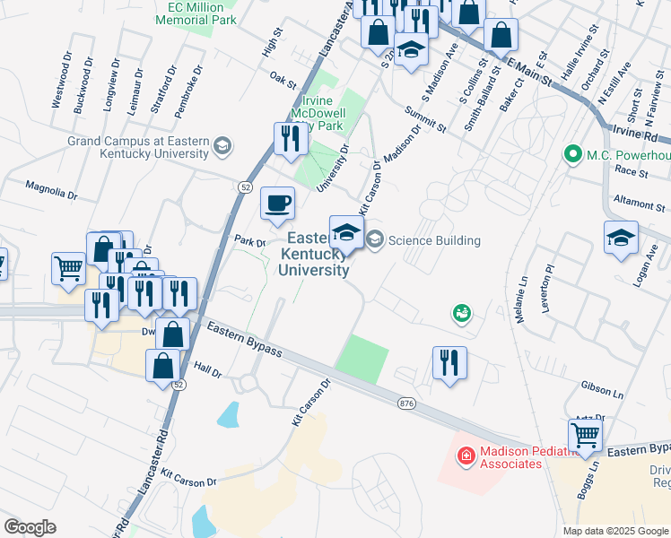 map of restaurants, bars, coffee shops, grocery stores, and more near Kit Carson Drive in Richmond