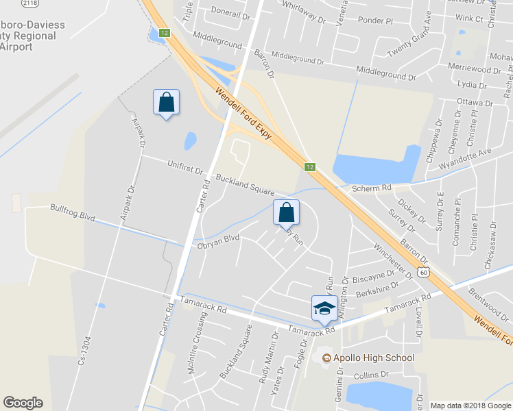map of restaurants, bars, coffee shops, grocery stores, and more near 3274 Buckland Square in Owensboro