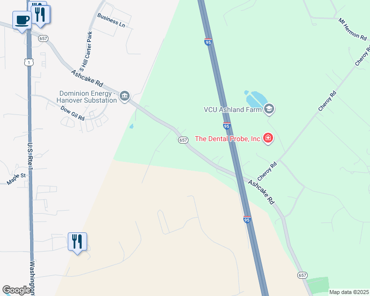 map of restaurants, bars, coffee shops, grocery stores, and more near 10439 Ashcake Road in Ashland