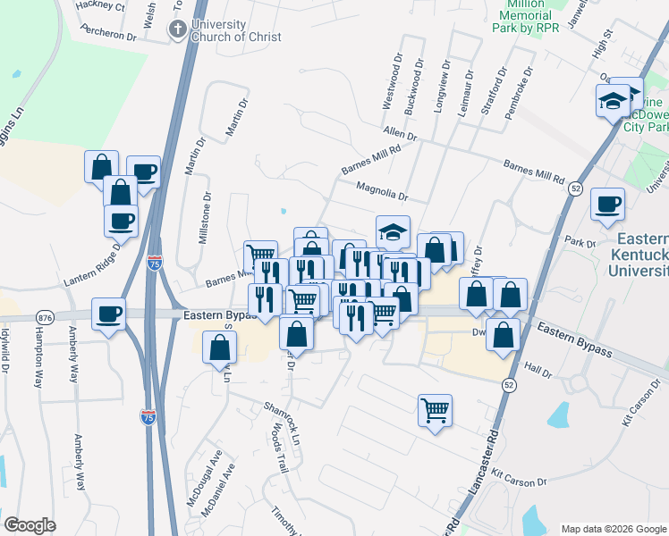 map of restaurants, bars, coffee shops, grocery stores, and more near 240 Saint George Street in Richmond