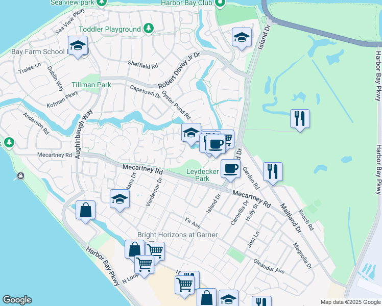 map of restaurants, bars, coffee shops, grocery stores, and more near 618 Lagunaria Lane in Alameda