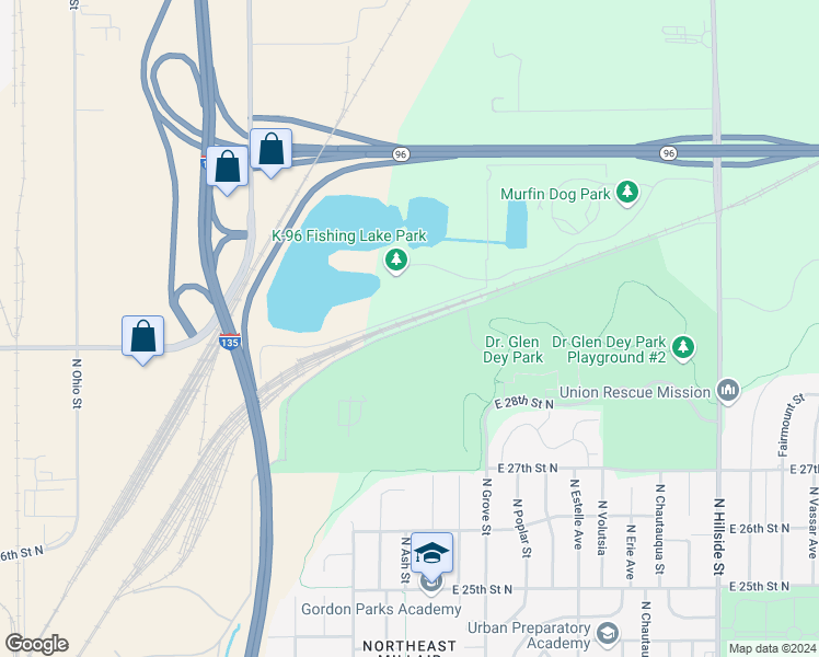 map of restaurants, bars, coffee shops, grocery stores, and more near North Hydraulic Street in Wichita