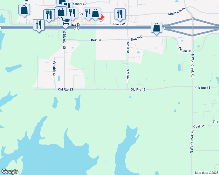 map of restaurants, bars, coffee shops, grocery stores, and more near 1620 Old Route 13 in Carterville
