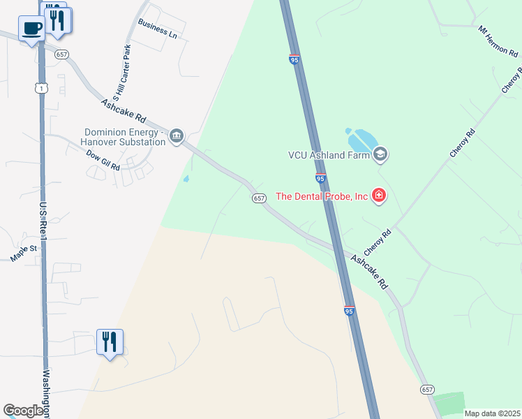 map of restaurants, bars, coffee shops, grocery stores, and more near 10439 Ashcake Road in Ashland